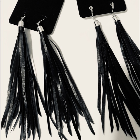 Vegan Leather Fringe Earrings-Pierced & Clip On 🔥 - Picture 3 of 7